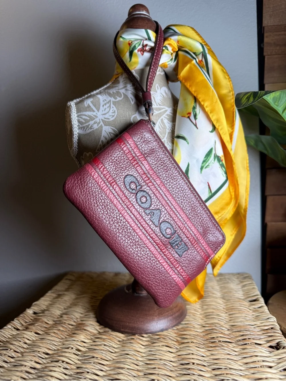 Coach Burgundy Red Pebbled Leather Wristlet